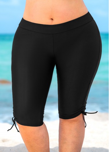 Rosewe Black Plus Size Drawstring Side Swim Shorts - 2X