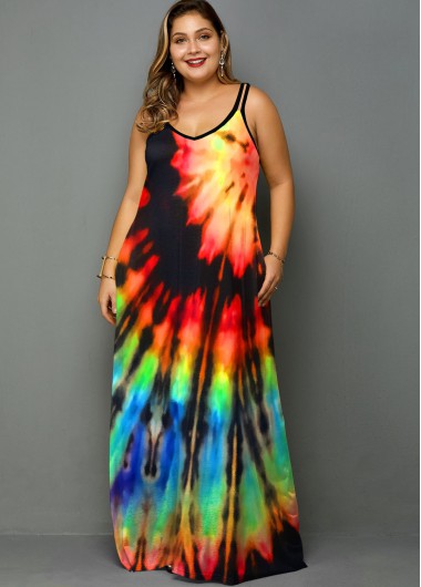Rosewe Tie Dye Print Pocket Plus Size Cami Dress - 2X