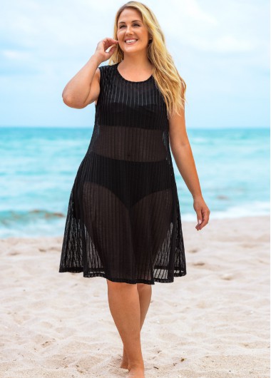 Rosewe Sleeveless Plus Size Round Neck Cover Up - 2X