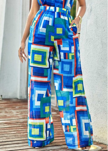 Rosewe Loose Geometric Print High Waisted Pants - M