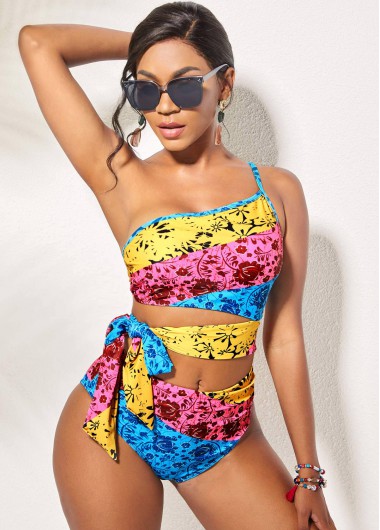 Rosewe Printed Rainbow Color Tie Side Bikini Set - M