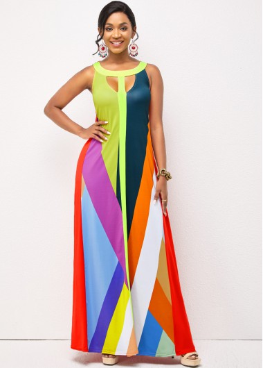 Rosewe Cocktail Party Dress Sleeveless Contrast Cutout Front Dress - S