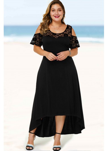 Rosewe Ruffle Sleeve Plus Size Lace Stitching Dress - 2X
