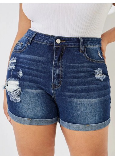 Rosewe Slant Pocket Plus Size Denim Shorts - 1X