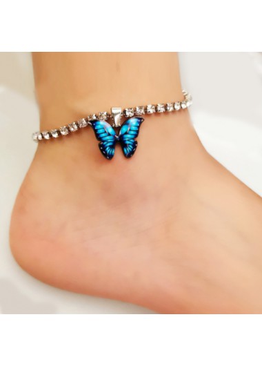 Rosewe Chic Silver Butterfly Detail Rhinestone Design Anklet - One Size