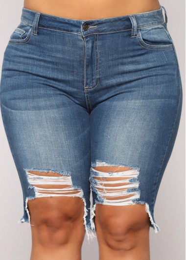 Rosewe Denim Plus Size Shredded High Waisted Shorts - 4XL