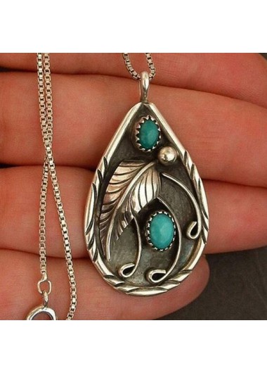Rosewe Fashion Metal Detail Retro Feathers Design Turquoise Necklace - One Size