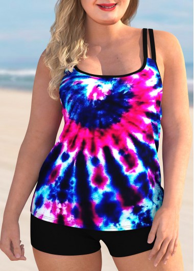 Rosewe Tie Dye Print Plus Size Tankini Set - 1X