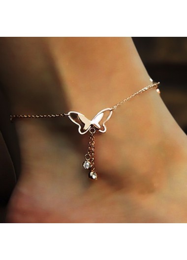 Rosewe Chic Hollow Out Butterfly Deaign Rhinestone Detail Anklet - One Size