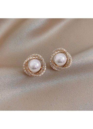 Rosewe Chic Metal Pearl Detail Rhinestone Design Earrings - One Size