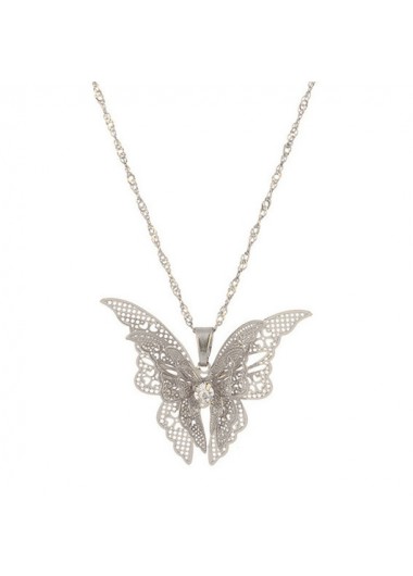 Rosewe Fashion Metal Detail Silver Butterfly Design Necklace - One Size