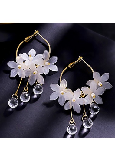 Rosewe Chic Metal Detail Floral Design Crystal Earrings - One Size