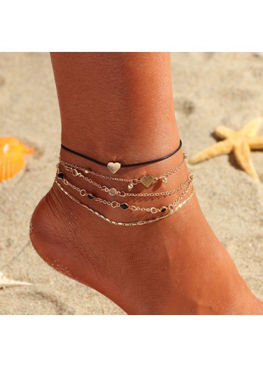 Rosewe Chic Metal Detail Heart Design Gold Anklet Set - One Size