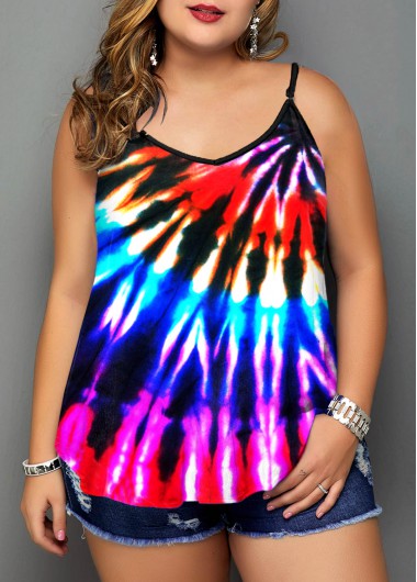 Rosewe Colorful Plus Size Tie Dye Print Camisole Top - 1X