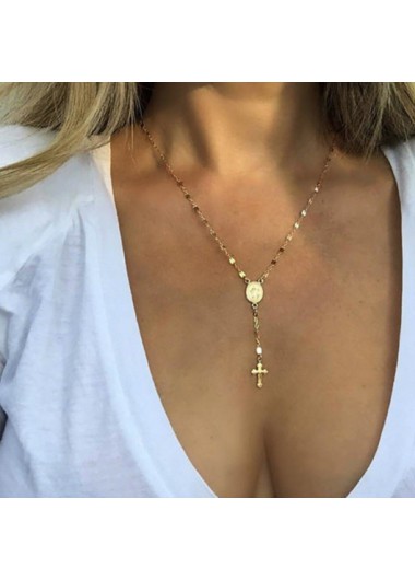 Rosewe Fashion Gold Cross Design Metal Detail Necklace - One Size
