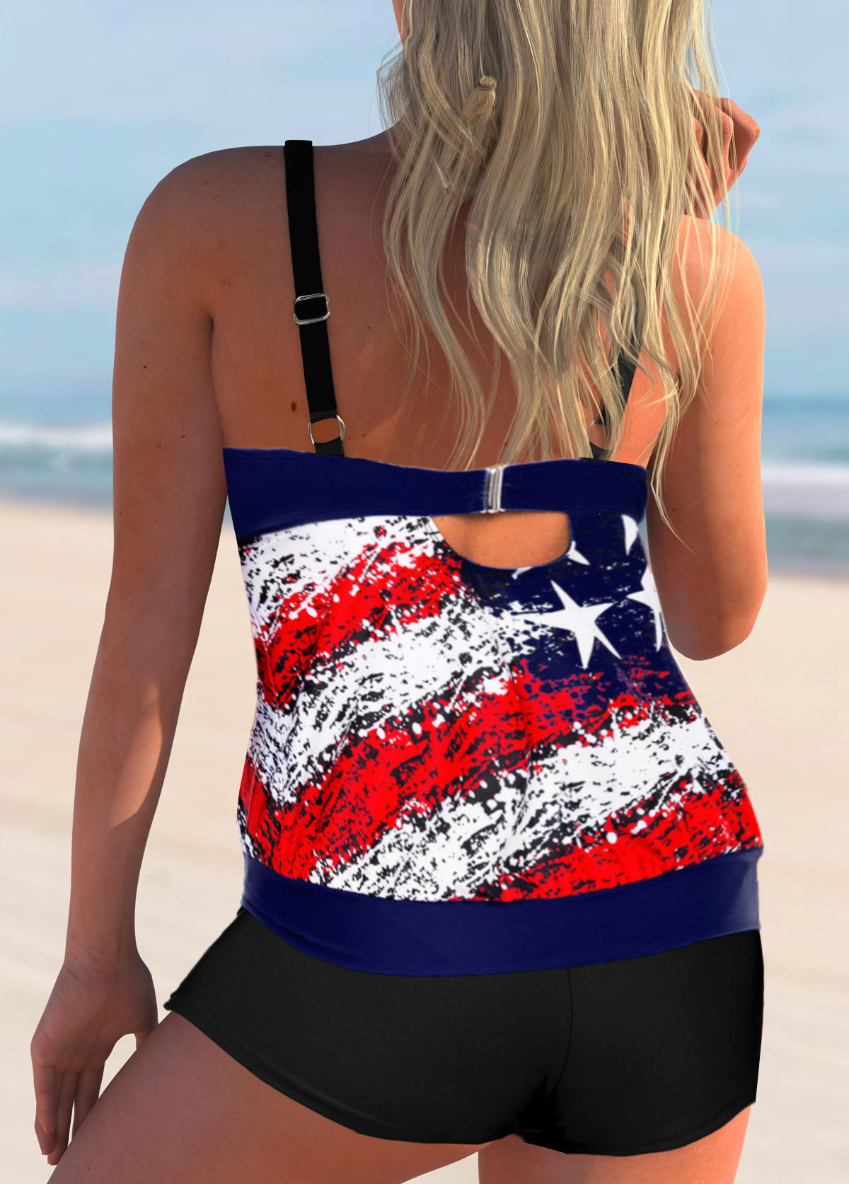 Plus Size American Flag Print Cross Strap Tankini Set