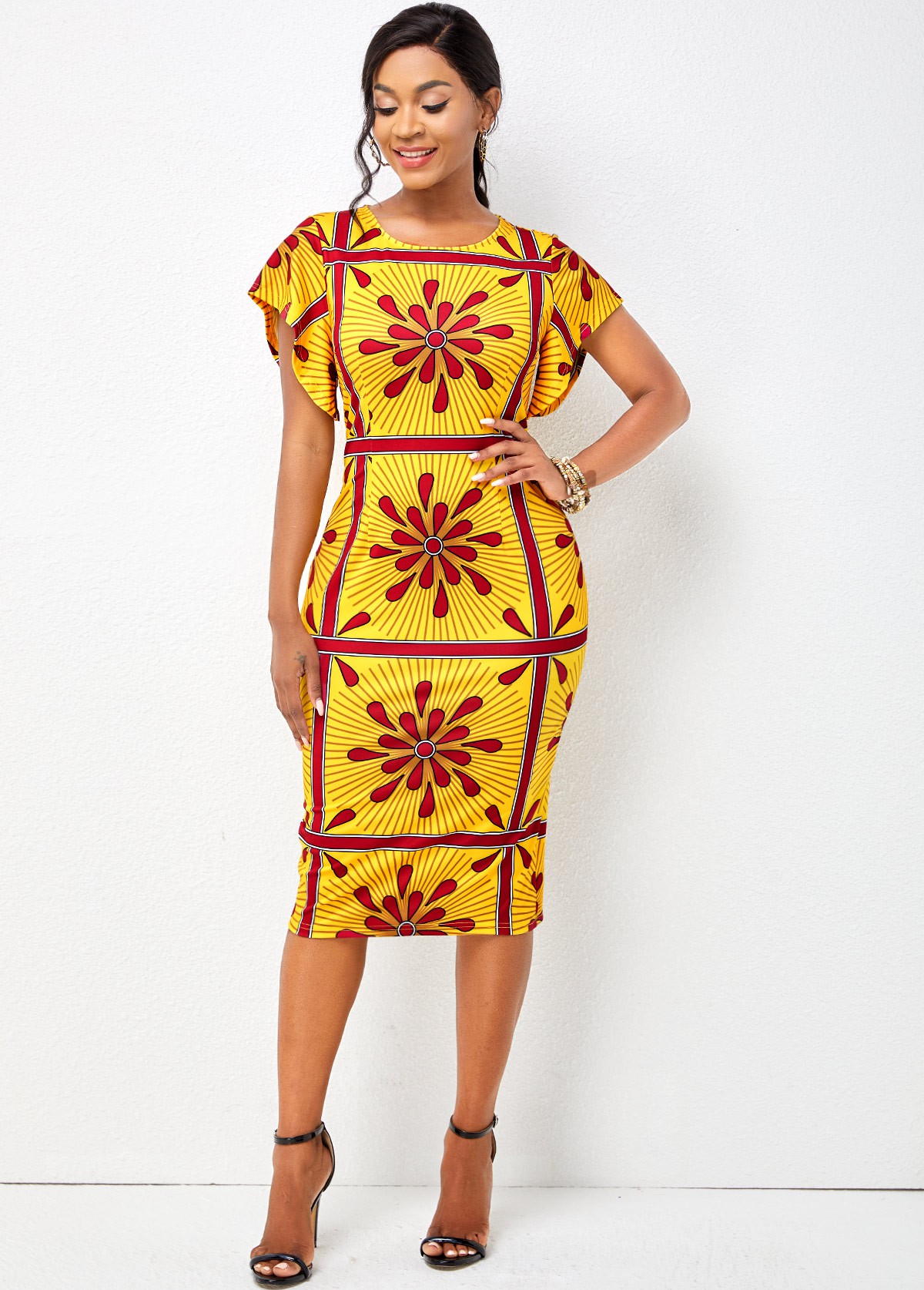 Tribal Print Butterfly Sleeve Bodycon Dress