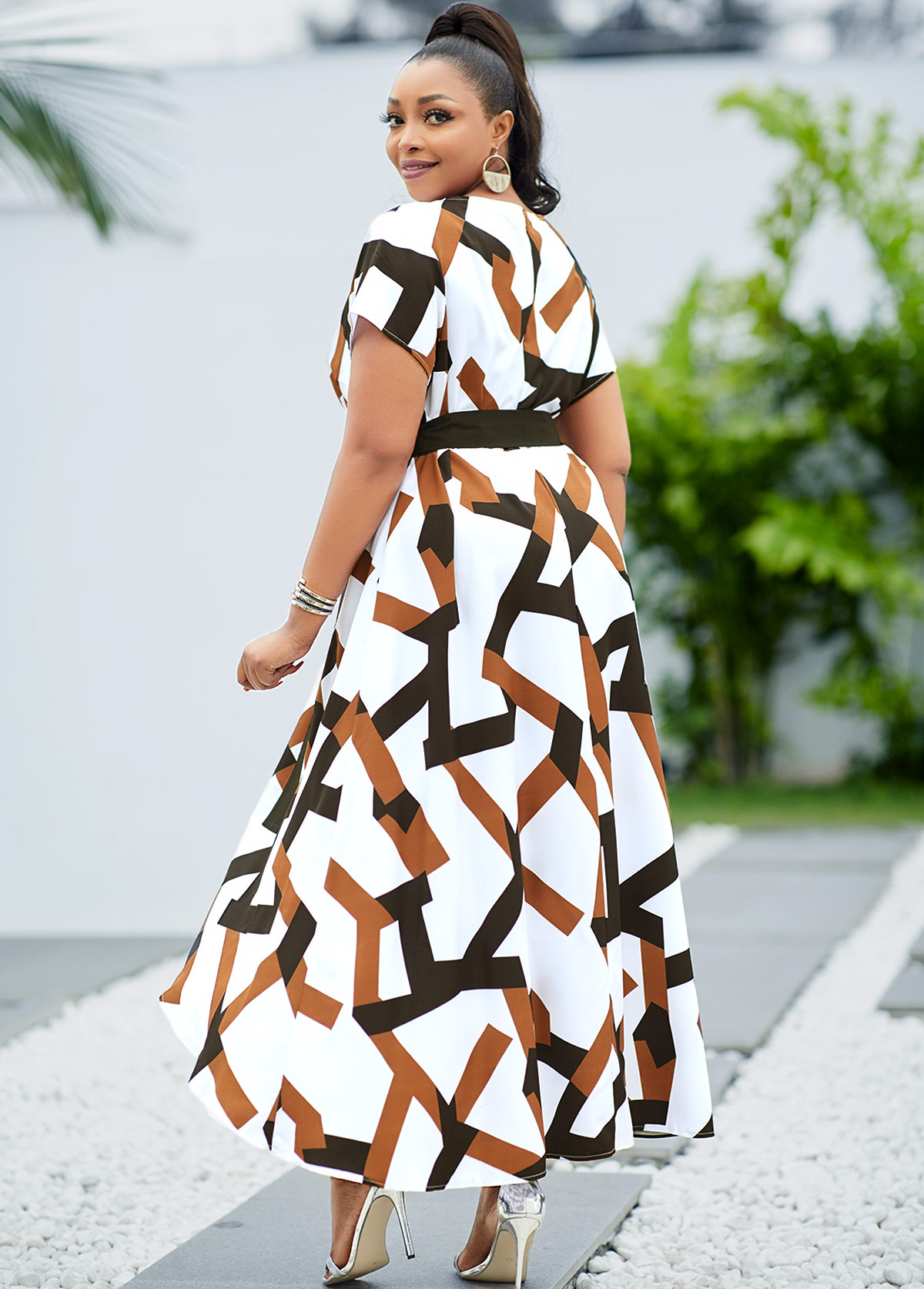 Geometric Print Asymmetric Hem Plus Size Dress USD 42.77