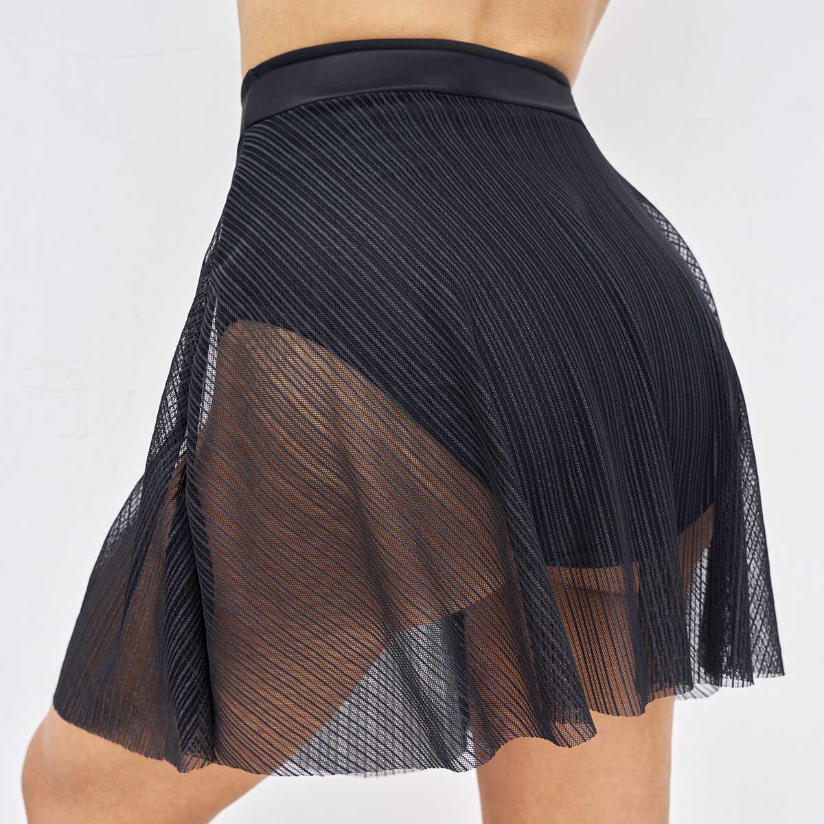 Mesh Stitching High Waisted Black Swim Skirt