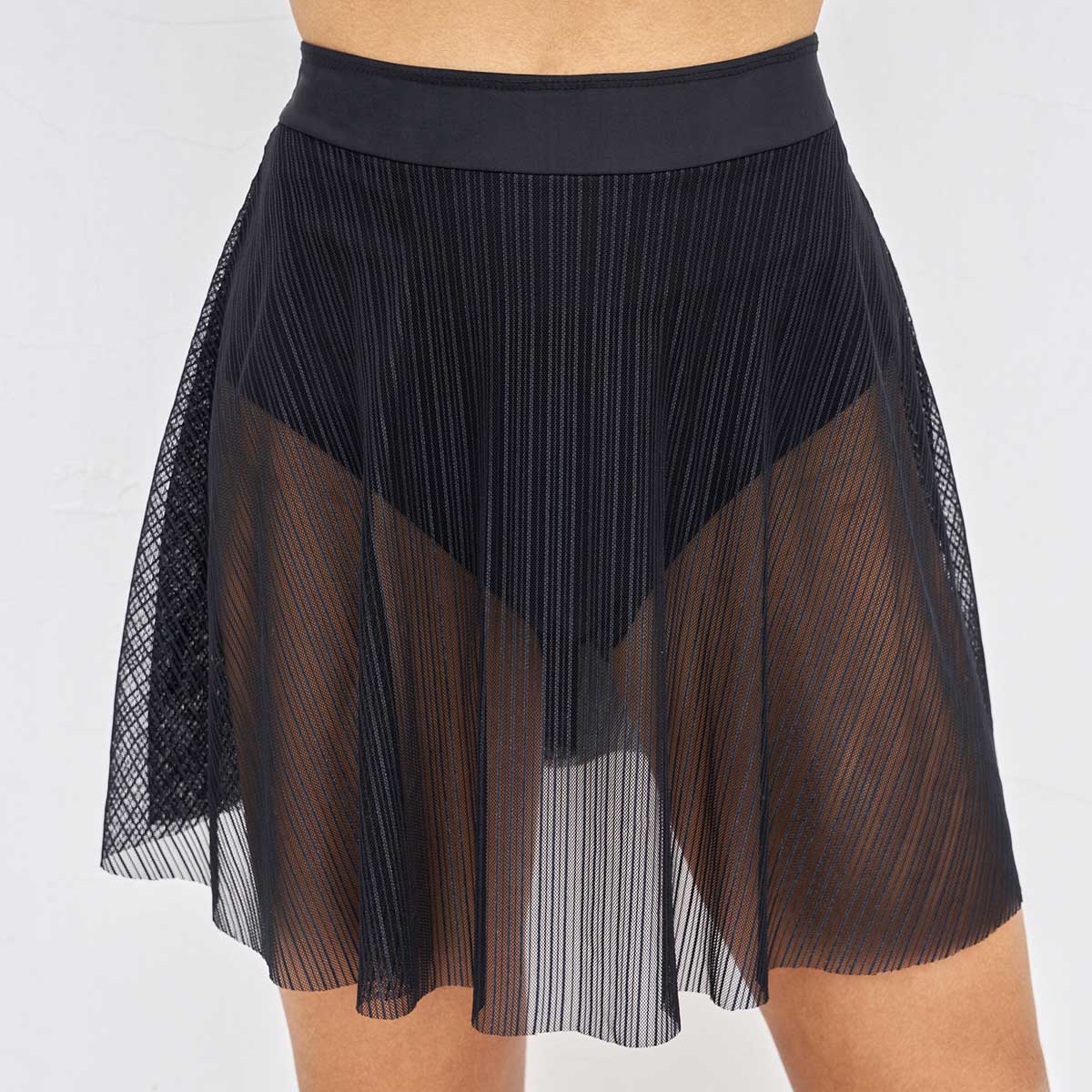 Mesh Stitching High Waisted Black Swim Skirt