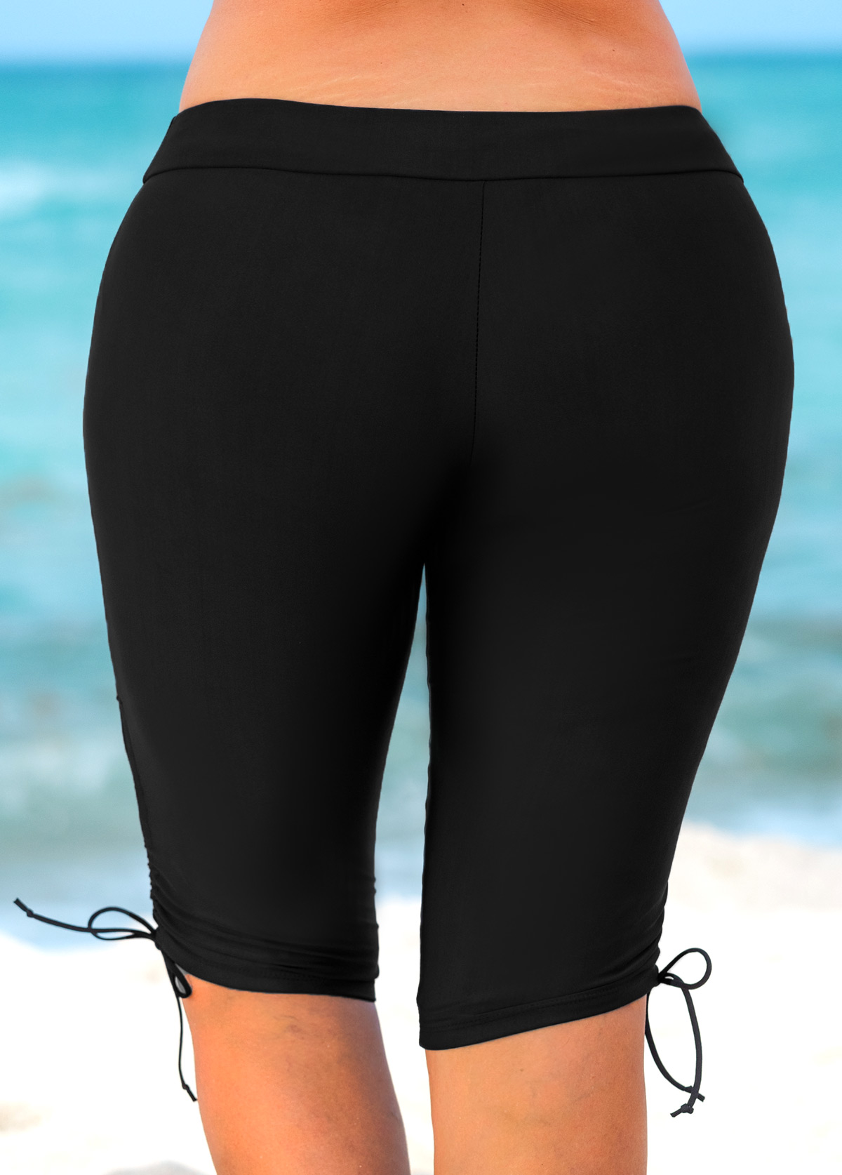 Black Plus Size Drawstring Side Swim Shorts