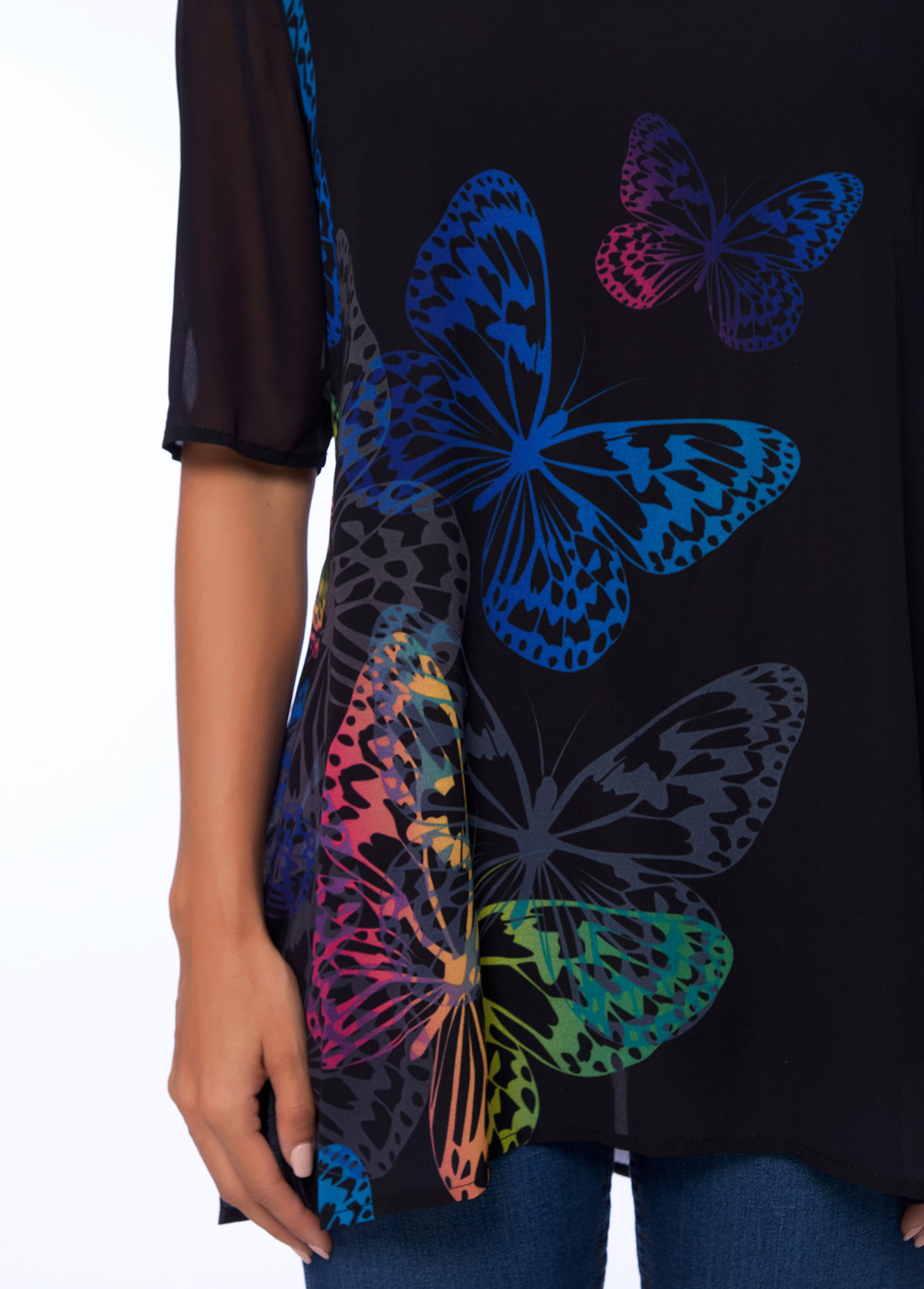 Half Sleeve Round Neck Butterfly Print T Shirt