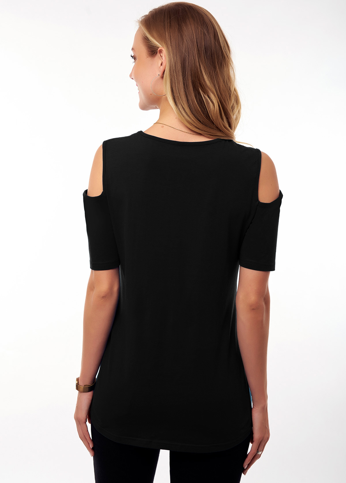 Cutout Front Printed Cold Shoulder T Shirt