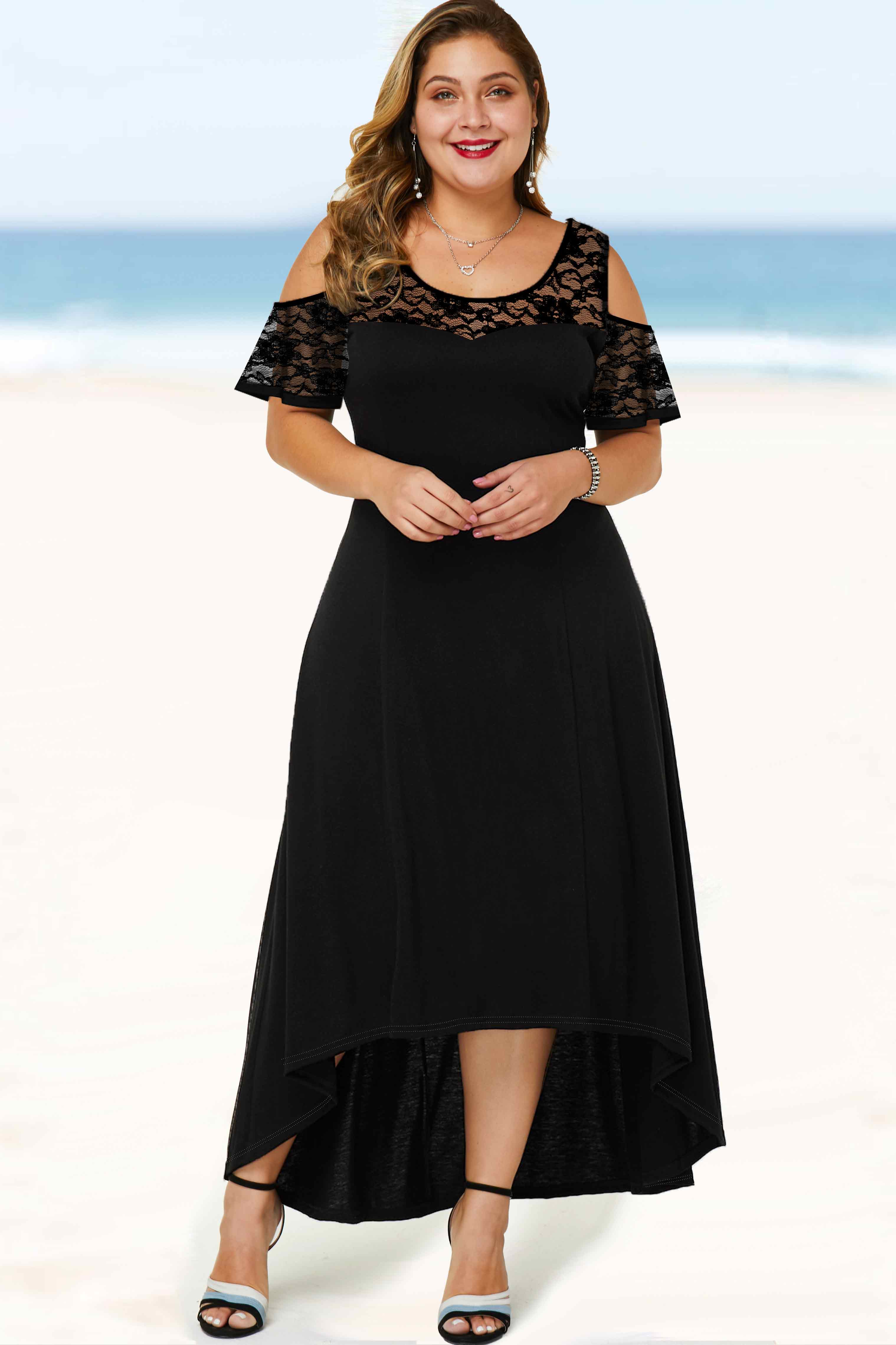 Ruffle Sleeve Plus Size Lace Stitching Dress | Rosewe.com - USD $30.99