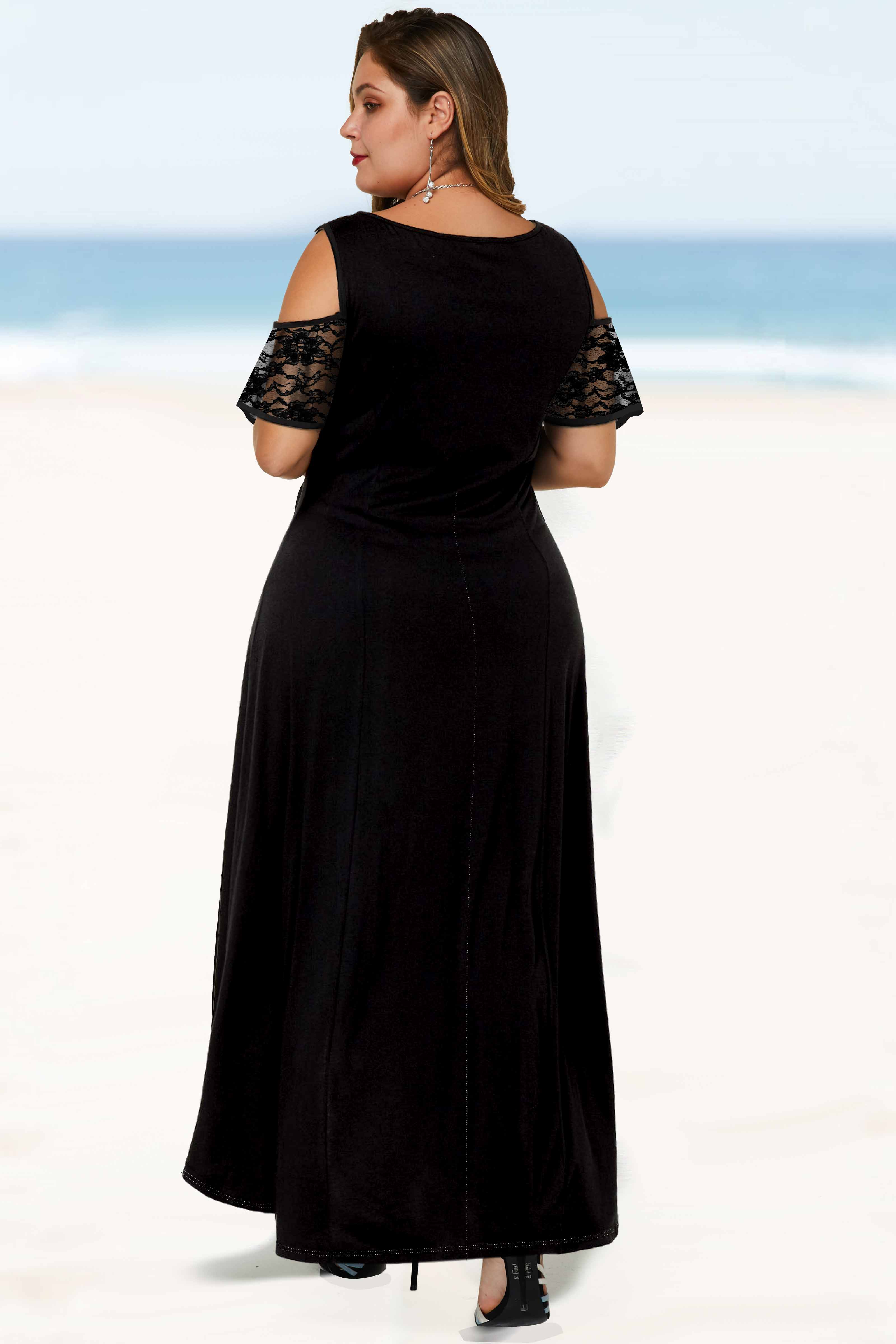 Ruffle Sleeve Plus Size Lace Stitching Dress