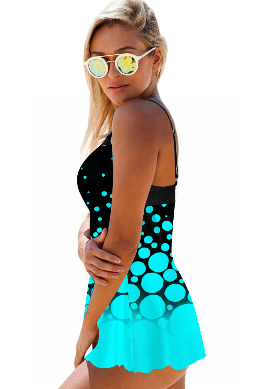 Wide Strap Ombre Polka Dot Cutout Swimdress and Panty 