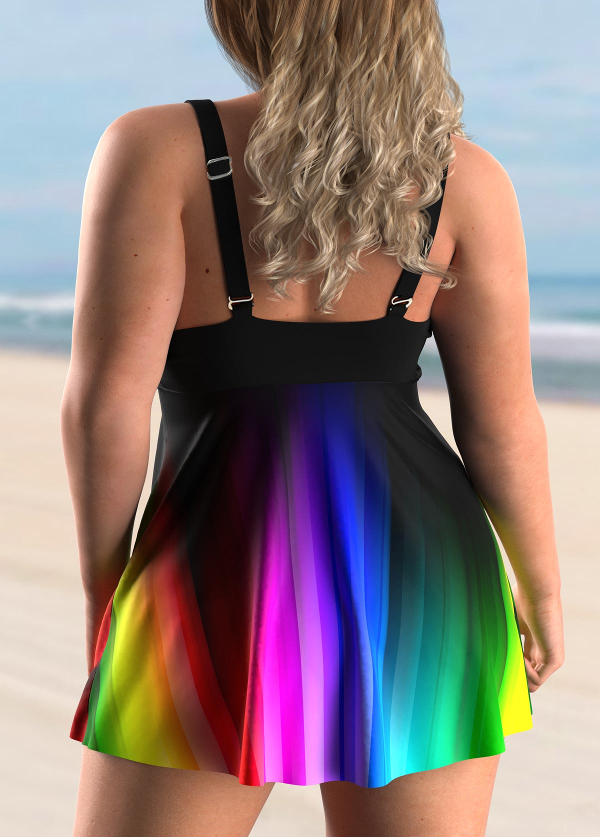 Rainbow Ombre Plus Size Cross Front Swimdress and Panty