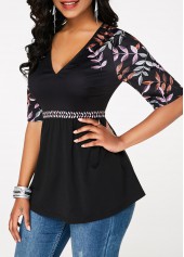 V Neck Printed Half Sleeve Black T Shirt
