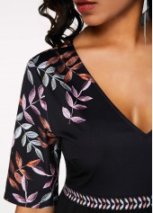 V Neck Printed Half Sleeve Black T Shirt