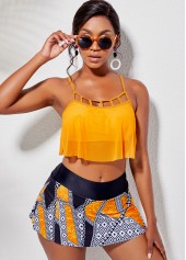 Spaghetti Strap Cage Neck Top and Printed Pantskirt