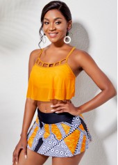 Spaghetti Strap Cage Neck Top and Printed Pantskirt