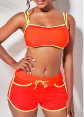 Double Strap Contrast Piping Tie Front Bikini Set