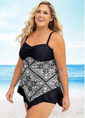 Plus Size Asymmetric Hem Printed Swimdress and Shorts