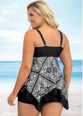 Plus Size Asymmetric Hem Printed Swimdress and Shorts