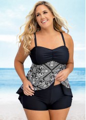 Plus Size Asymmetric Hem Printed Swimdress and Shorts