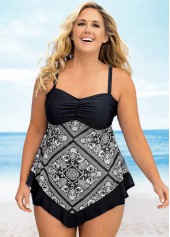 Plus Size Asymmetric Hem Printed Swimdress and Shorts