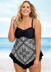 Plus Size Asymmetric Hem Printed Swimdress and Shorts