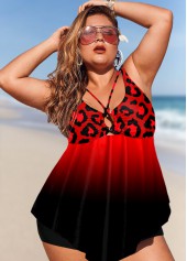 Asymmetric Hem Leopard Plus Size Swimdress and Shorts