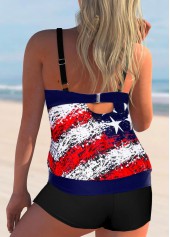 Plus Size American Flag Print Cross Strap Tankini Set