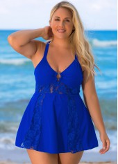 Cross Strap Plus Size Lace Stitching Swimdress and Shorts