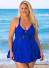 Cross Strap Plus Size Lace Stitching Swimdress and Shorts