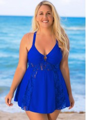 Cross Strap Plus Size Lace Stitching Swimdress and Shorts