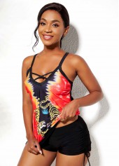 Animal Prints Cross Strap Drawstring Side Tankini Set