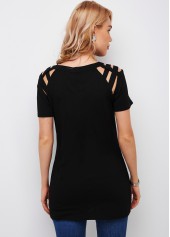 Short Sleeve Ladder Cutout Round Neck T Shirt