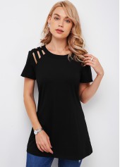 Short Sleeve Ladder Cutout Round Neck T Shirt