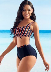 High Waisted Bowknot Striped Bikini Set
